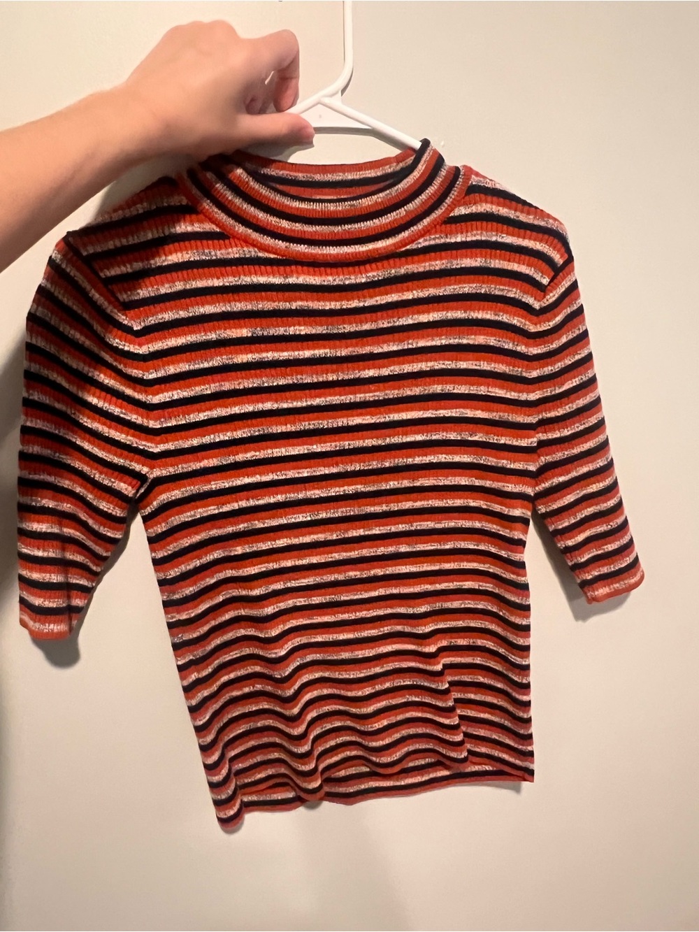 Madewell Orange and Navy Striped Turtleneck Sweater